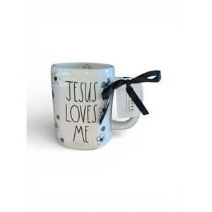 Rae Dunn JESUS LOVES ME Floral Easter Mug Christian Faith Cross Coffee Cup